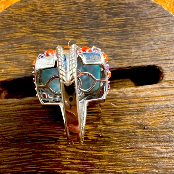 🌟I’m REAL & REAL pretty!🌟Genuine Silver, Turquoise, Coral & Amethyst Ring SZ 7 - Picture 11 of 15